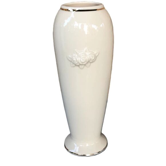 LENOX Vase Rose Blossom Bud Flower Floral Vase Gold Rim 7.5 in Tall - Picture 1 of 12